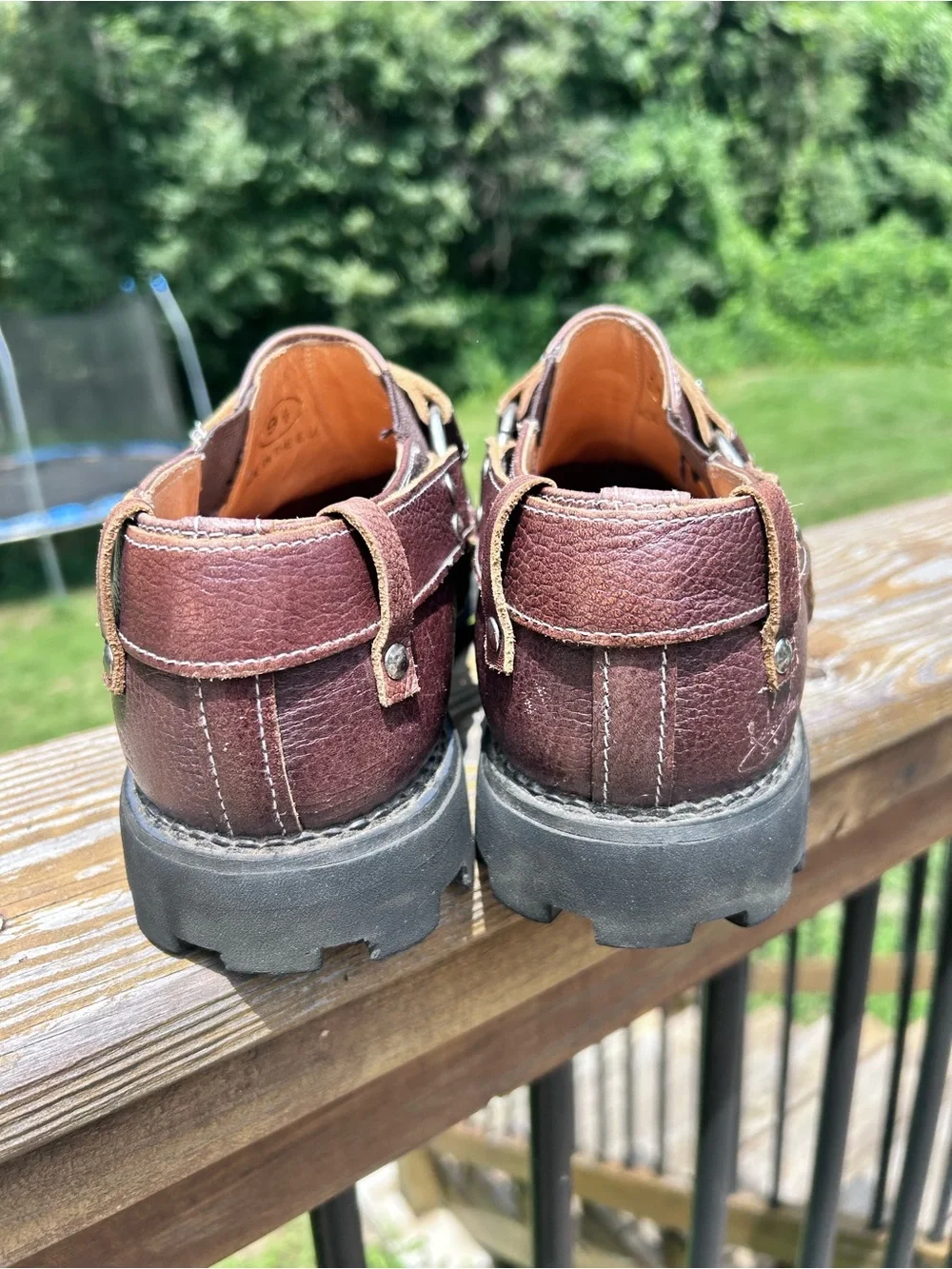 John Fluevog Brown Leather Harness Clog Shoes Lug Sole Portugal 9.5